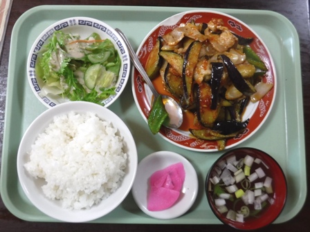 仙台　慶豊楼　ナスと豚バラ辛炒め定食