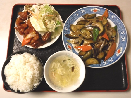 仙台　須賀の家　茄子と豚肉炒め定食