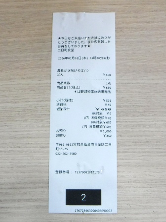 仙台 二日町食堂 食券